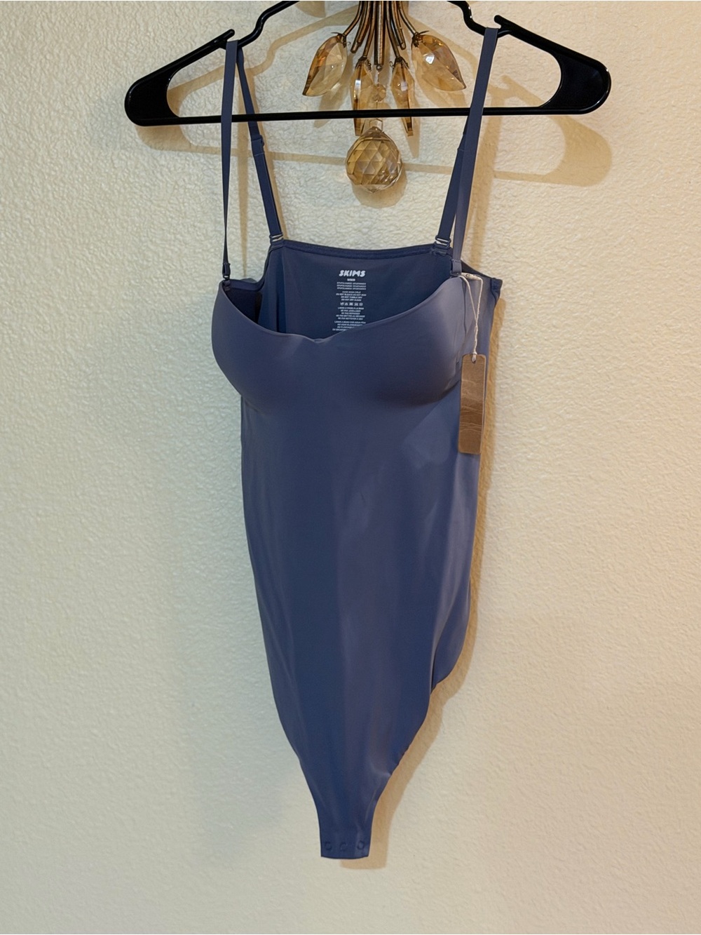 SKIMS Seamless Steel Blue One-Piece Bodysuit with Adjustable Straps
